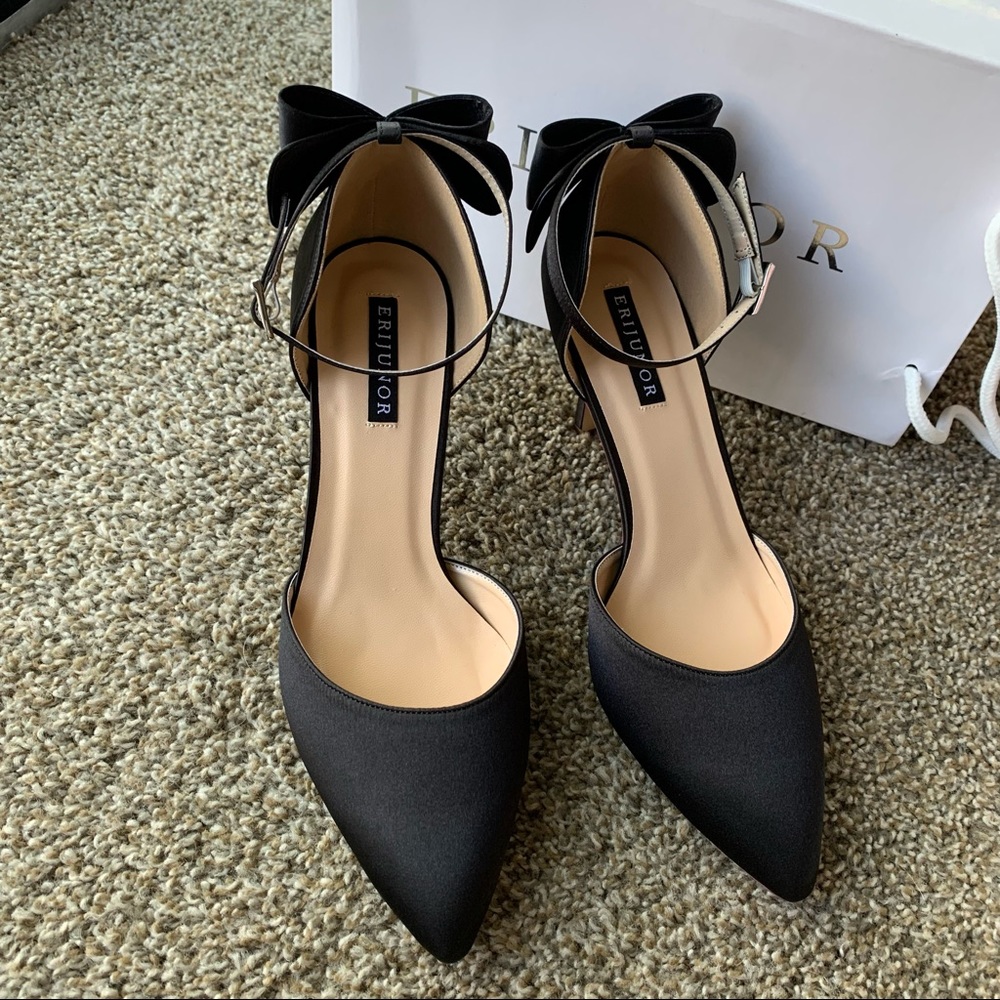 ERIJUNOR Women High Heel Bow Ankle Strap Evening Shoes